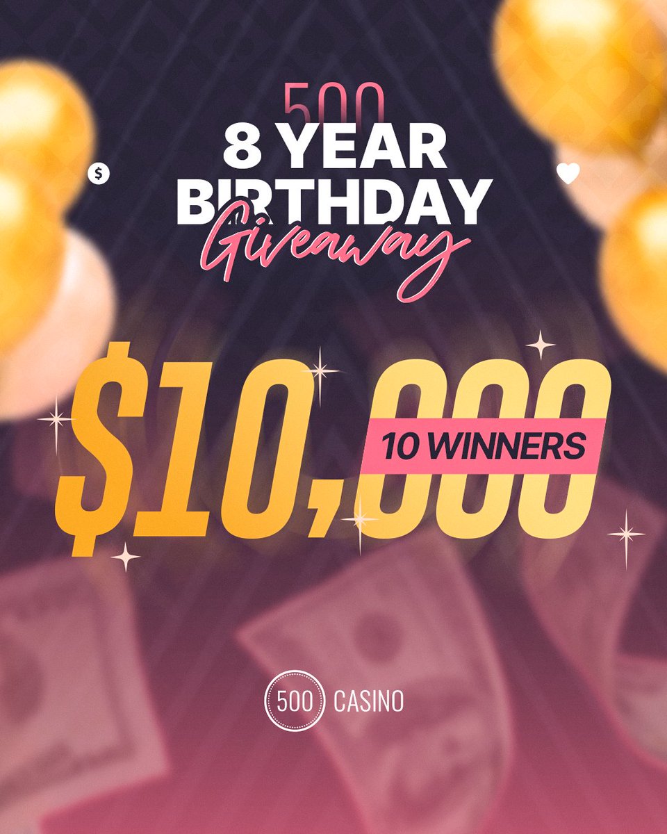 To celebrate our 8th birthday, we are doing a $10,000 giveaway 🔥 10 winners of $1,000 each. Rules to enter: ✅Follow @500Casino ✅RT & Drop your 500ID Draw in two weeks. GLHF!