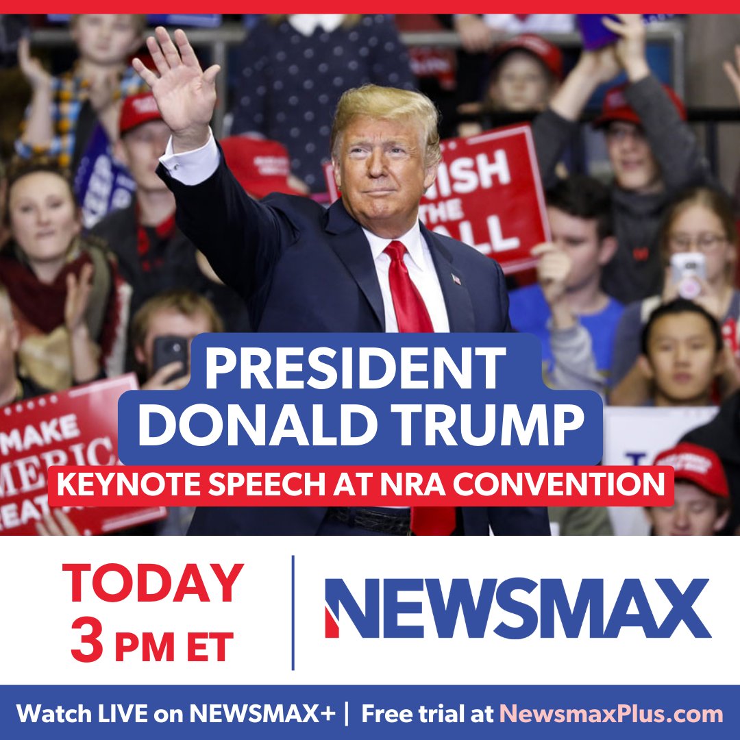 TUNE IN: Don't miss President Trump's keynote speech to the NRA Convention in Dallas. LIVE coverage starts TODAY at 3 PM ET, only on NEWSMAX! More: newsmaxtv.com/trumprally