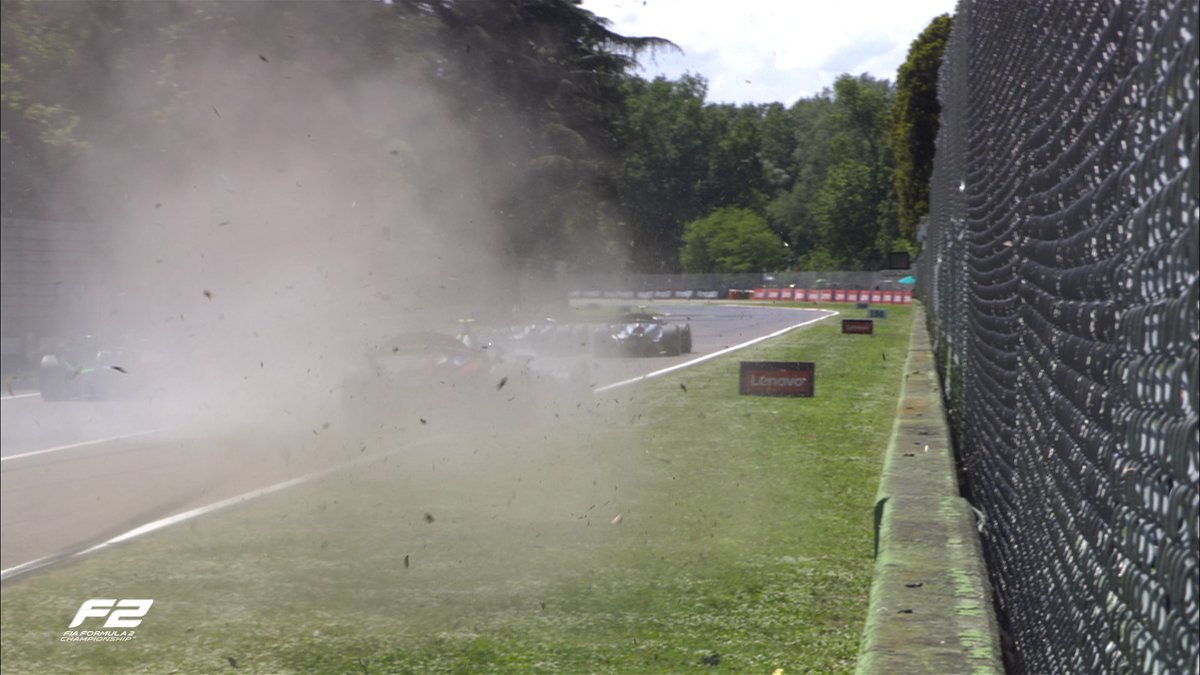 Formula2's tweet photo. LAP 1 / 25 

🟡 SAFETY CAR 🟡

Multiple cars come together on the run into Tamburello 🫣

#F2 #ImolaGP https://t.co/xbACz6Gxa1