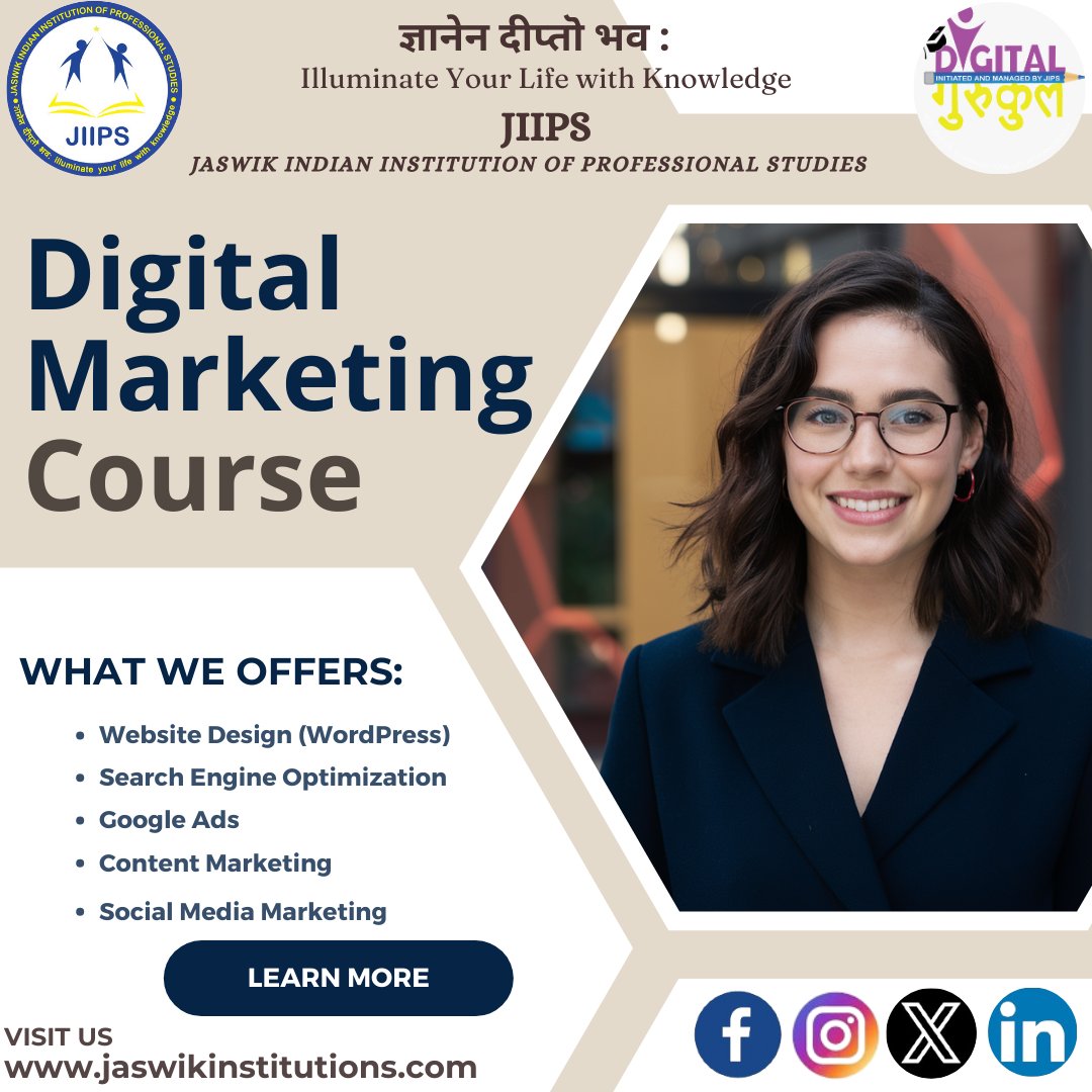 Unlock Your Digital Potential: Enroll in Our Comprehensive Digital Marketing Course Today! #Jaswikindianinstitutionofprofessionalstudies #DigitalGurukul #DigitalMarketing #OnlineLearning #MarketingCourse #DigitalSkills #CareerDevelopment #MarketingStrategy #SocialMediaMarketing