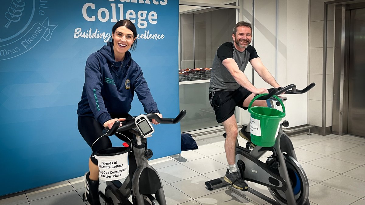 Our pupils and staff out in force today at a charity spin in the Kennedy Centre! Come along and support them as they raise funds for Friends of All Saints College PTA. All money raised enhances the educational opportunities for our pupils! Thank you @KCbelfast! 😊😊👏👏🏆🏆🚴‍♀️🚴🚴‍♂️