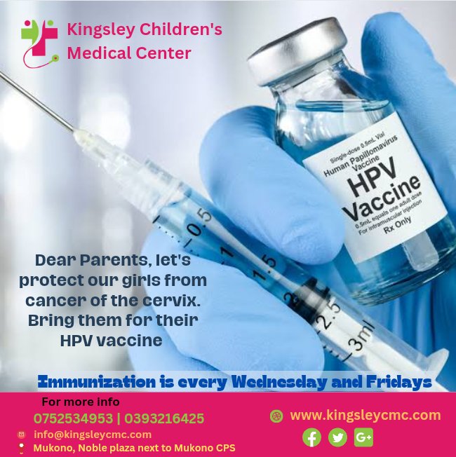 Parents & Guardians: Protect your girls' future health! Remember to schedule their HPV vaccine at Kingsley Children's Medical Centre. Prevention is key to safeguarding their well-being.
 #HPVVaccine #ChildrensHealth #PreventionIsKey #Euro2024