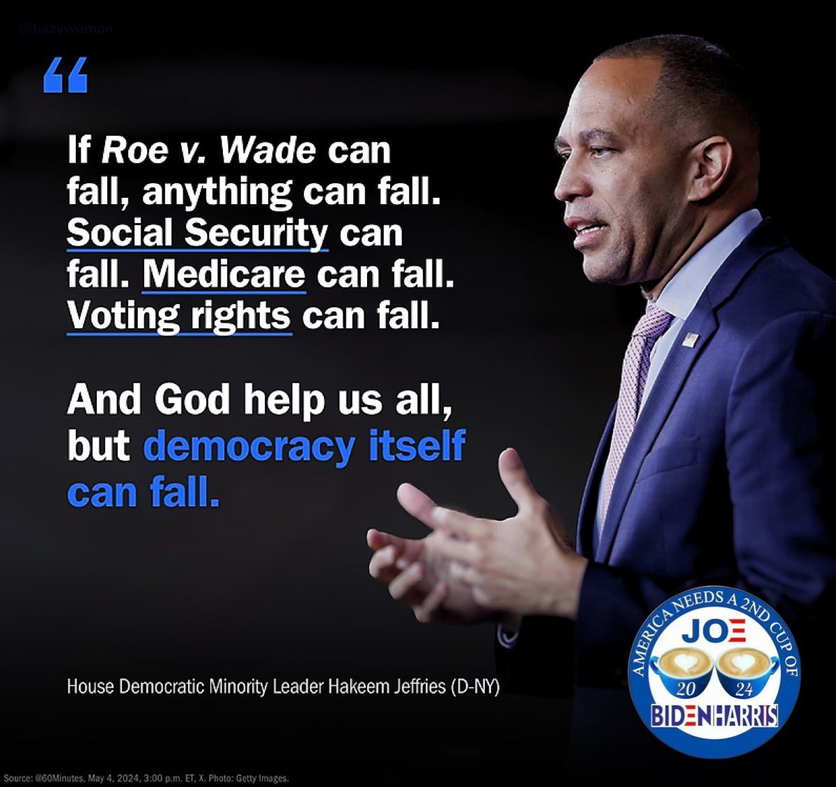 Hakeem Jeffries’ #CupOfJoe is full of honesty. He knows that MAGA Republicans are coming 4 everything including crucial programs & fundamental rights of millions of Americans all to benefit the rich & corrupt. Elect Democrats. #RoeYourVote #BidenHarris4More #DemsUnited