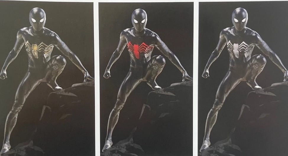 IF Tom Holland does get a symbiote Suit in Spider-Man 4

What colour would you like the Spider symbol to be

And would you want a fabric looking symbiote suit (like Tobey Maguires) or a Alien goo looking one like the Insomniac symbiote suit