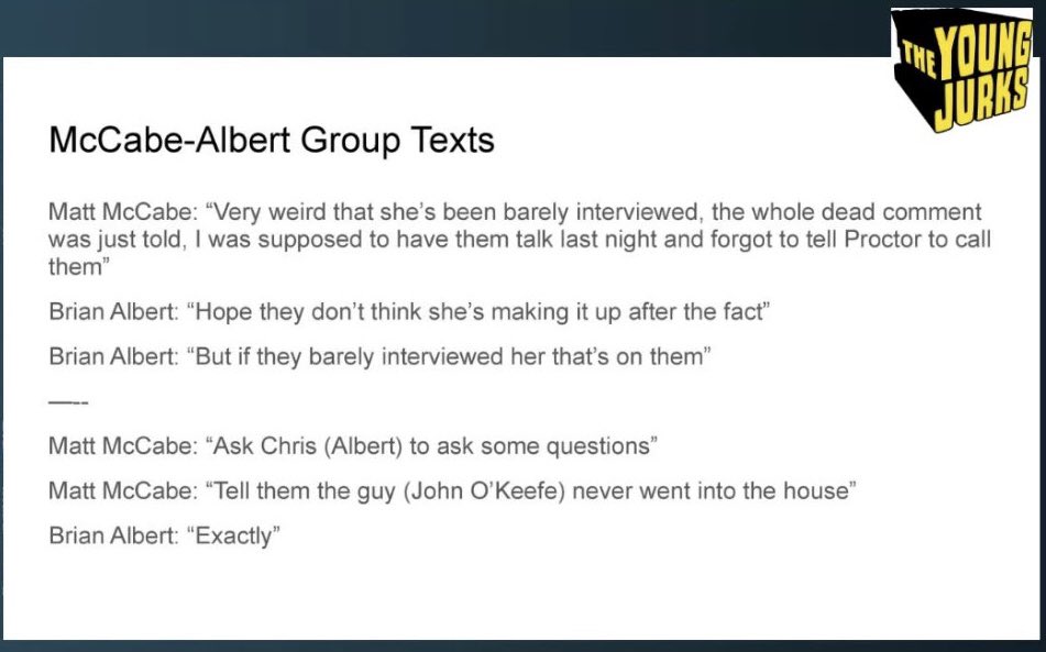 🌸 #KARENREADTRIAL 🌸 * Brian Albert never wanted John O’Keefe’s murderer(s) to be found and brought to justice. In the group text with his #CantonFour co-conspirators, Albert expressed indifference about Proctor’s lackadaisical murder investigation, saying, “But if they