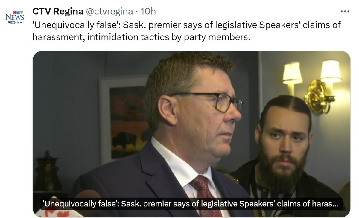 'According to Moe, the Sask. Party has a caucus management committee that can address “issues” between members of the party' Perhaps the complainant did not feel safe in his own caucus? Was Harrison chair of the committee? The end of an era is upon us. #skpoli #Saskatchewan