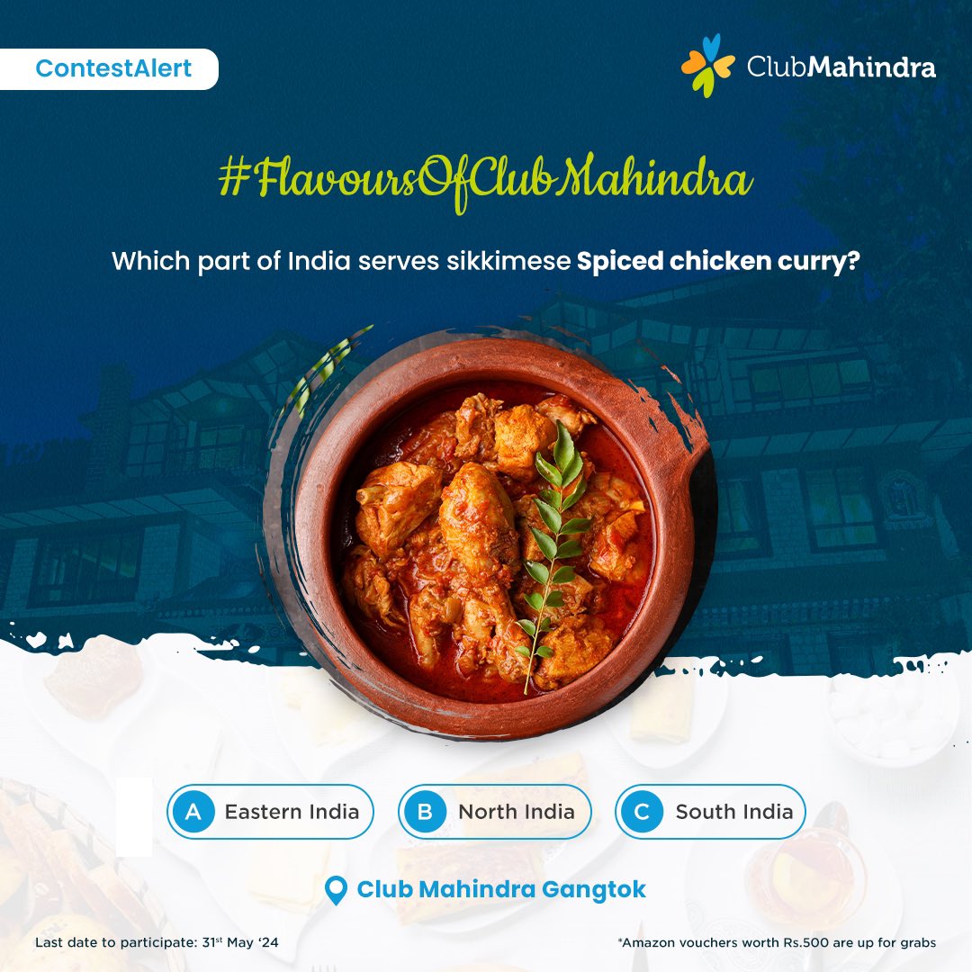 #ContestAlert 2 of 15 Participate in all #FlavoursOfClubMahindra contest posts & win.​ STEPS 1) Commenting using #FlavoursOfClubMahindra & tagging 4 friends and @clubmahindra is mandatory​​ 2)Participate in all 15 contest posts Winners get Amazon vouchers worth INR 500 each.