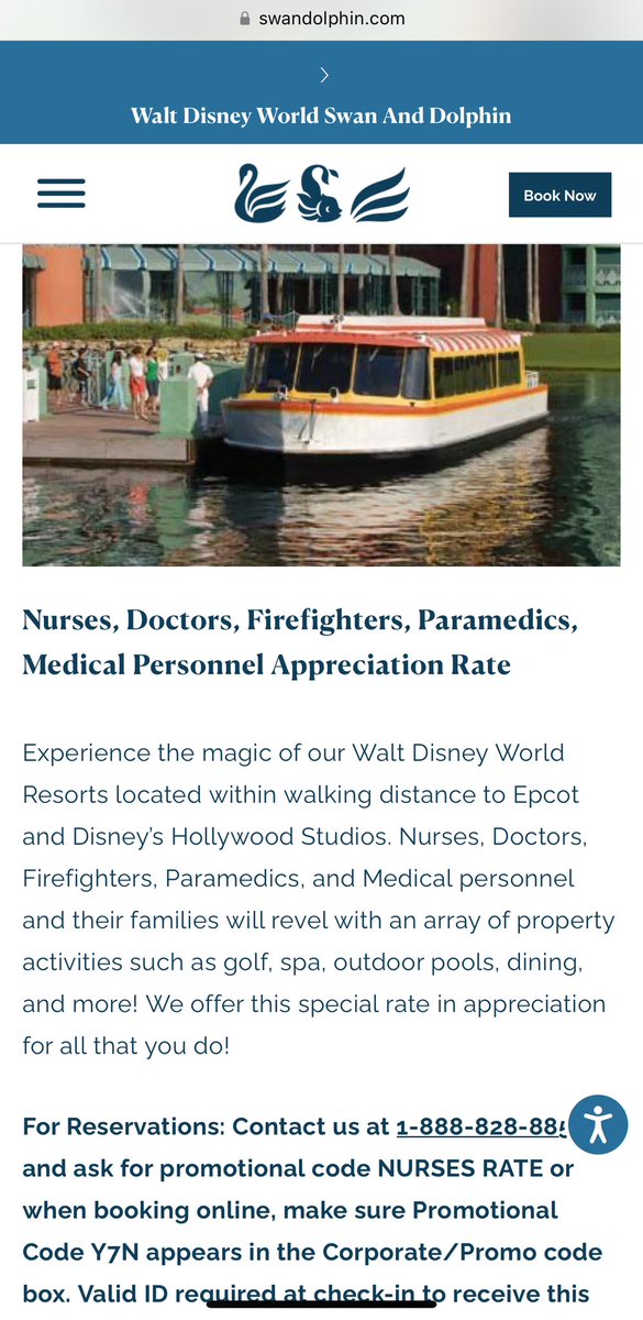 Swan Dolphin offering discounts for doctors, firefighter and nurses.