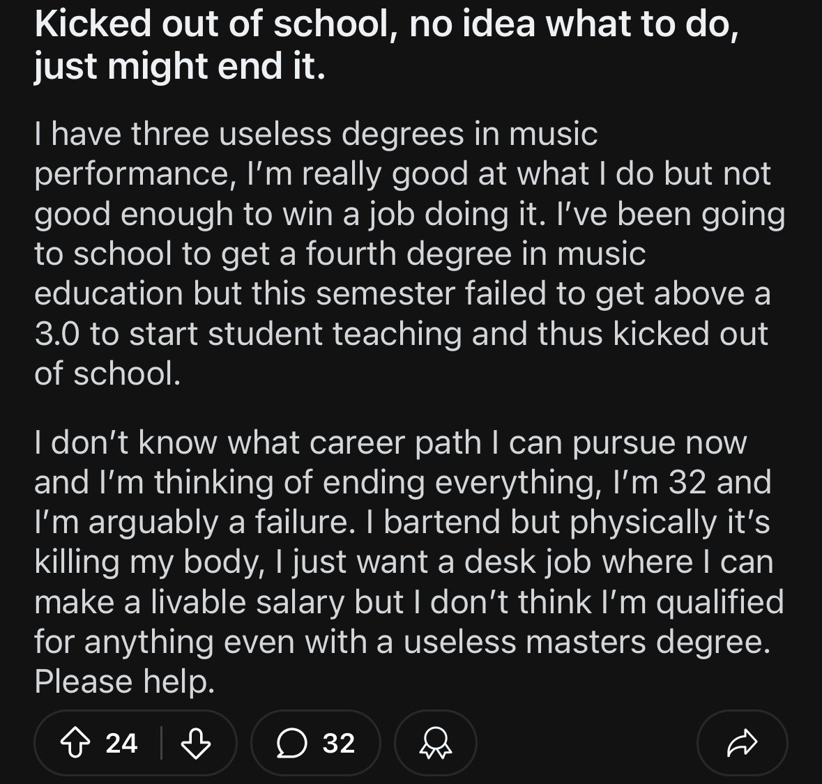 We need to stop gaslighting young people into believing 

Degree = Job/Career

If you’re wondering how people get $100,000 in debt, this is how…

School is all they know…