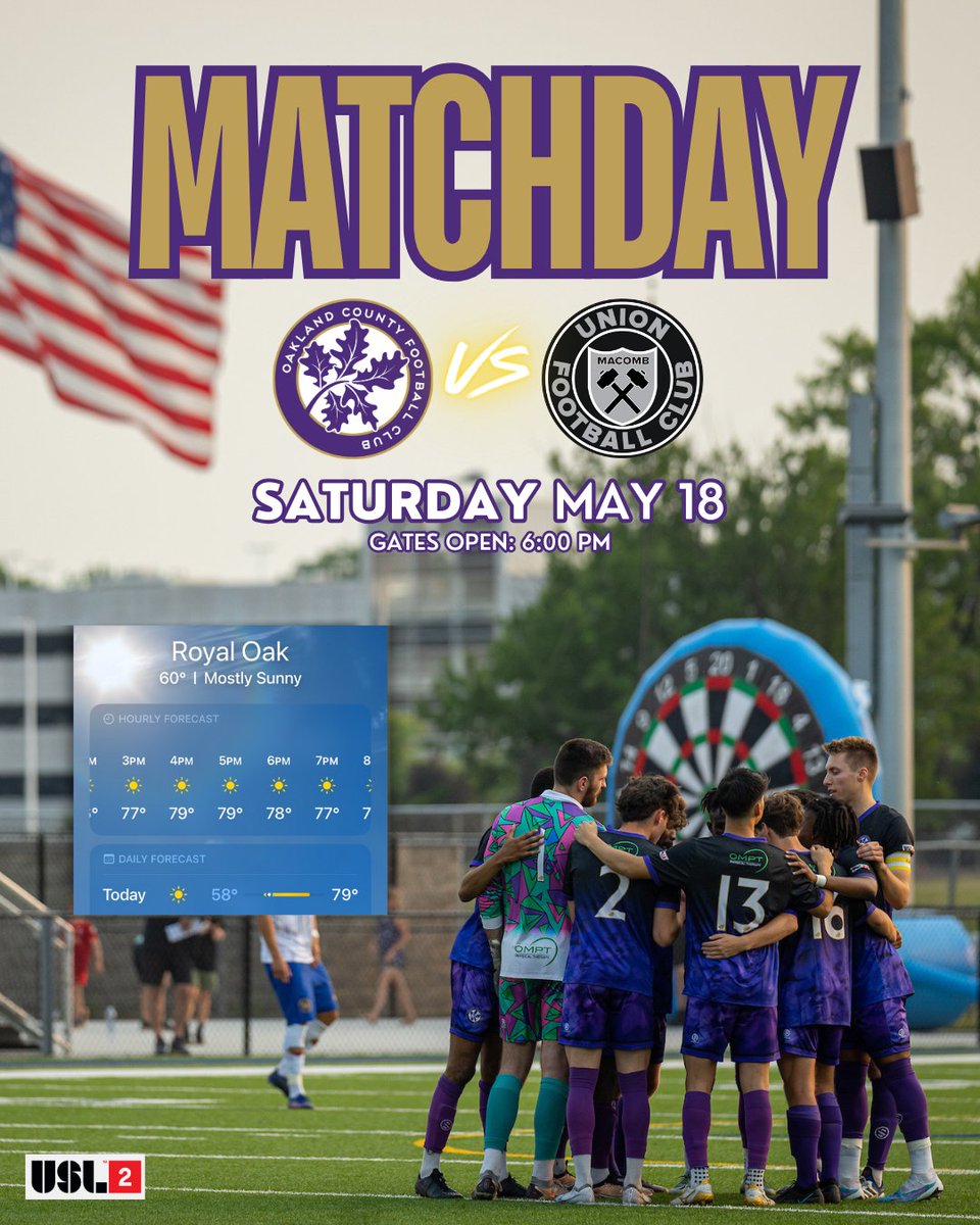 We've been waiting 309 days to say this again...IT'S MATCHDAY! 🤩  

We cannot wait to see you all. For tickets, visit oaklandcountyfc.com/tickets or pick them up at the gate!

🏟️ 1500 Lexington Blvd, Royal Oak

COME ON, COUNTY! #BleedPurple