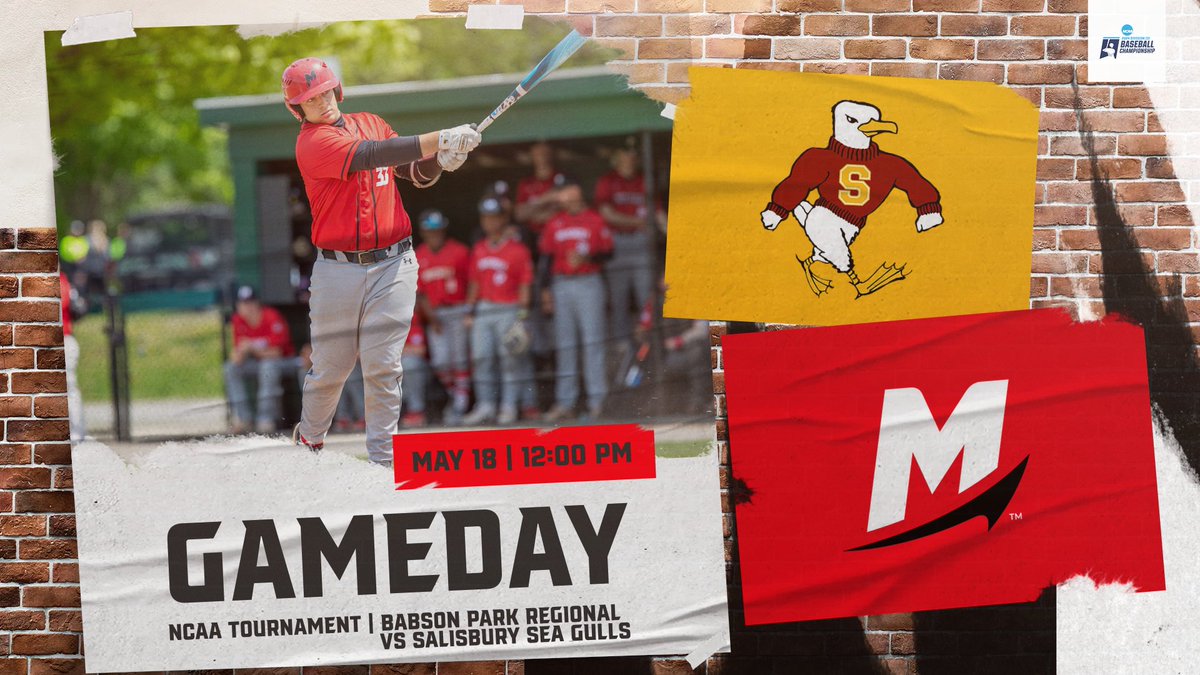 After defeating #21 Babson on Friday, the Mitchell baseball team and will return to the diamond on Saturday when they take on No. 9/11 Salisbury in NCAA Tournament action at the Babson Park Regional. #GoMariners ⚾️ #d3baseball 🆚 Salisbury University ⏰ 12:00 pm 📍 Govoni Field