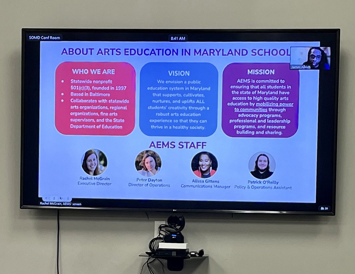 MASSP’s last executive board meeting of the year is in session! Rachel McGrain, Executive Director of Arts, Education in MD schools (AEMS) is presenting.