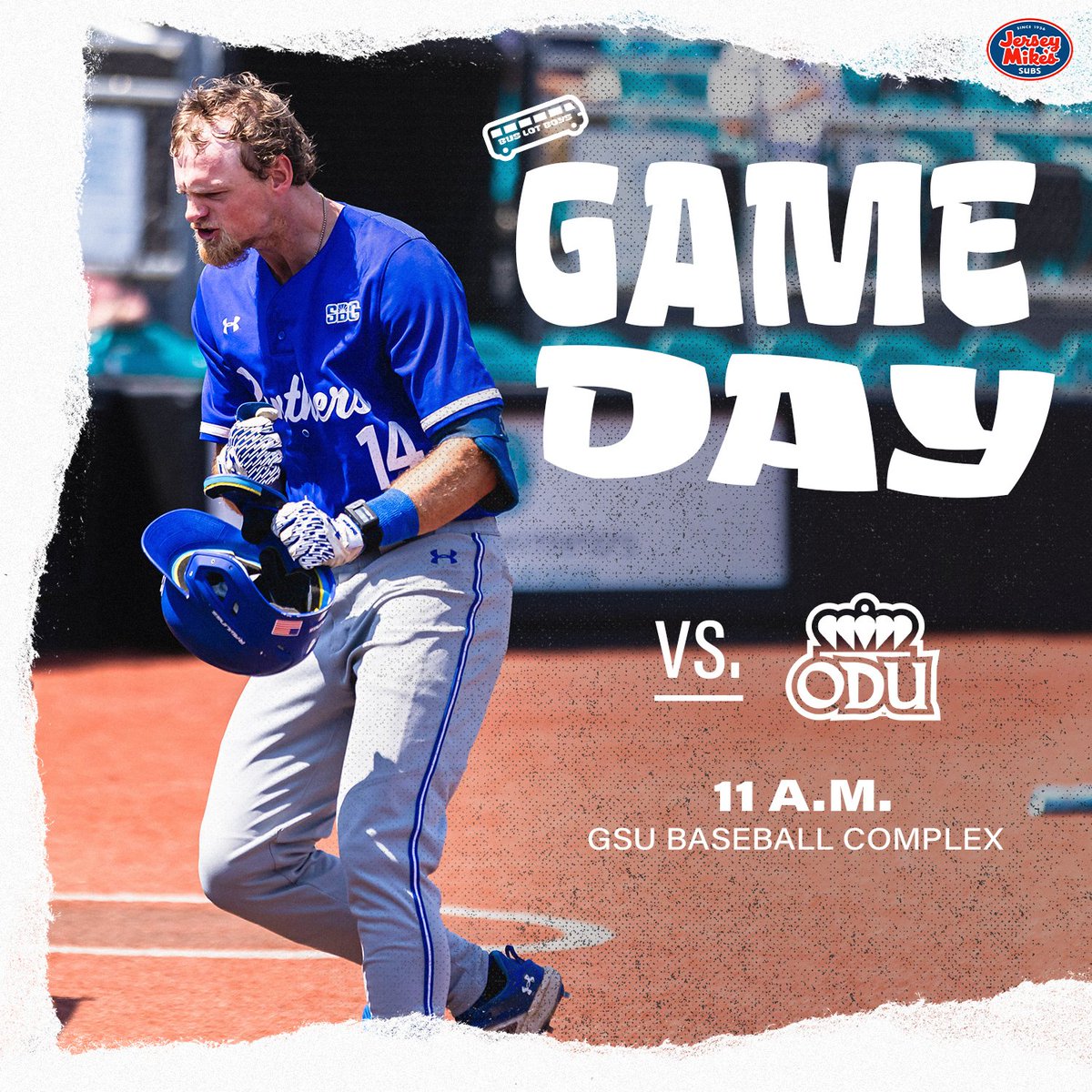 GSU_Base's tweet photo. 𝗟𝗘𝗧'𝗦 𝗚���𝗢𝗢𝗢 💪

Regular-season finale 🆚 Old Dominion
🗓️ Saturday, May 18
⏰ 11 a.m.
📍 GSU Baseball Complex
📺 ESPN+

#LightItBlue | #BLB https://t.co/mpt9IjnXiq