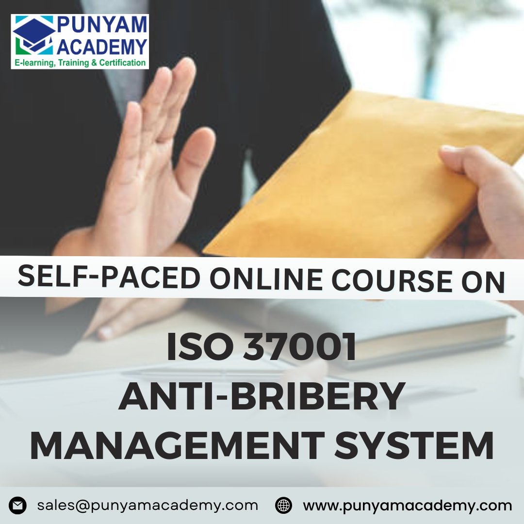 Online E-learning Course on ISO 37001 for Anti Bribery Management System. Why are you waiting? enrol now and get high-paying jobs. For more information visit at punyamacademy.com