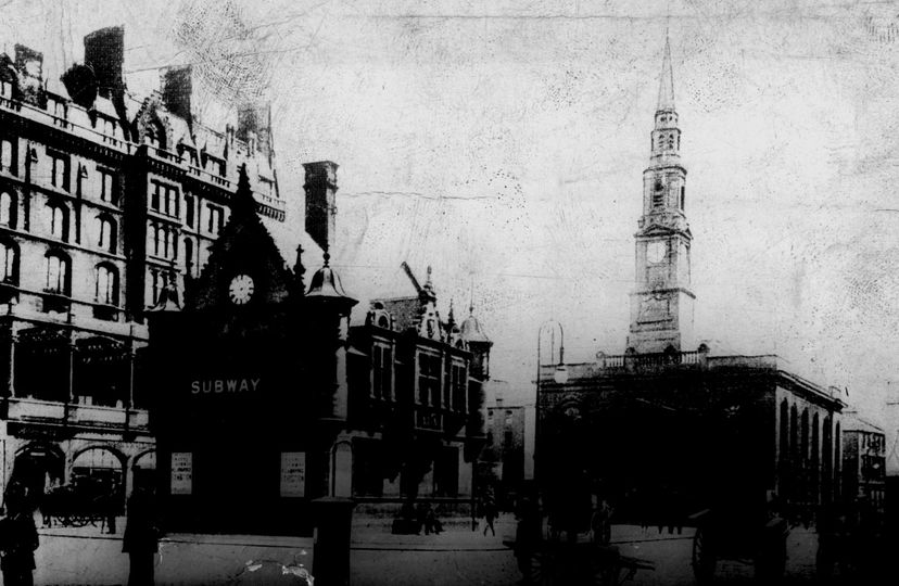 St Enoch's Sq, c.1900 named after St Thenew (known as St Enoch), mother of St Mungo. A chapel was dedicated to her from earliest time, with a holy well close by. This marked what was reputed to be her final resting place. Archive Ref: P1979