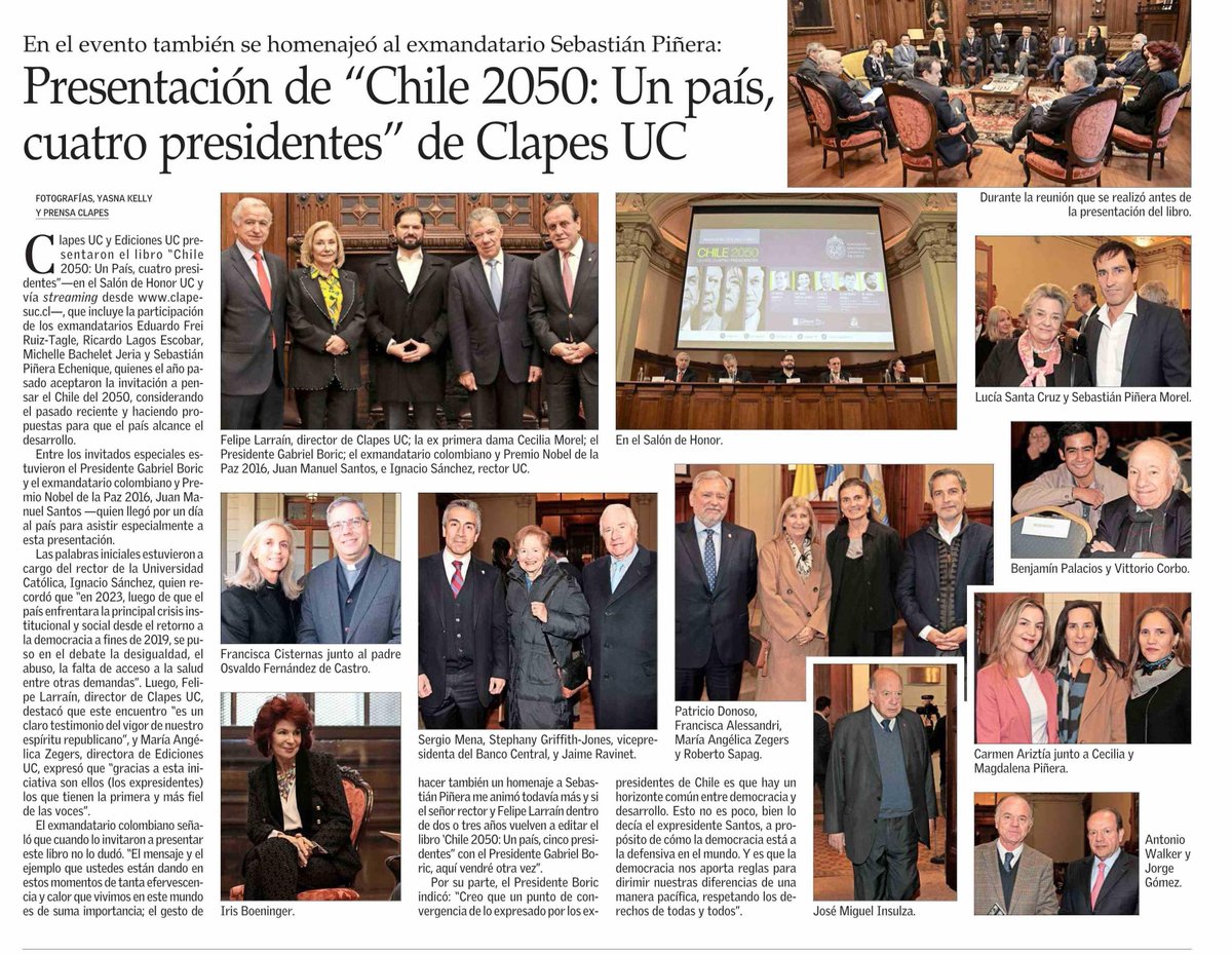 [@ElMercurio_cl] Presentación del libro “Chile 2050: Un País. Cuatro Presidentes' publicado por @edicionesuc y editado por nuestro director, @felipelarrain, quien destacó que el encuentro fue 'un claro testimonio del vigor de nuestro espíritu republicano'.