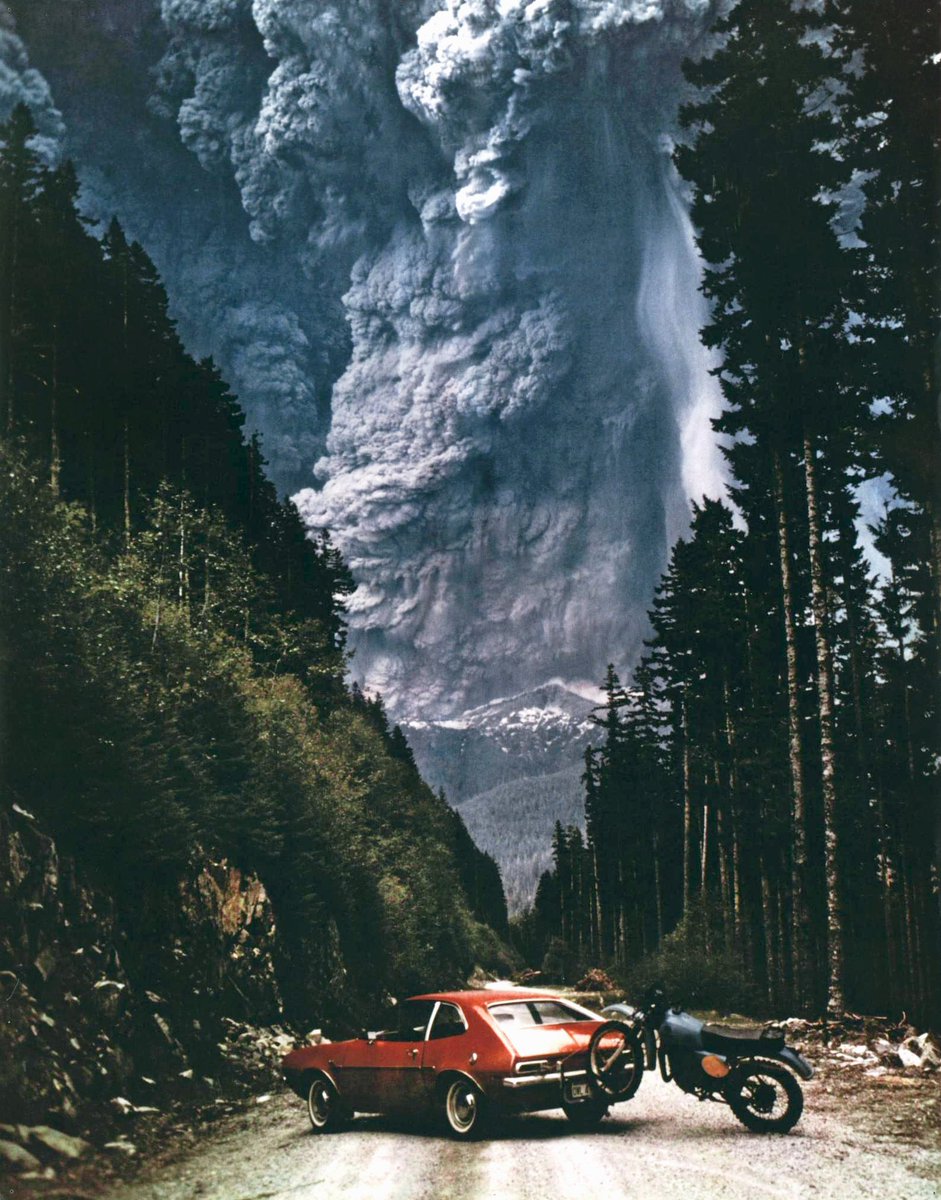 On May 18, 1980, Richard “Dick” Lasher shot this epic photo of the eruption of Mount St. Helens. Lasher was forced to abandon his Pinto and flee the giant plume of ash on his motorcycle. Lasher survived. 'It was my fifteen minutes of fame,' he told me.