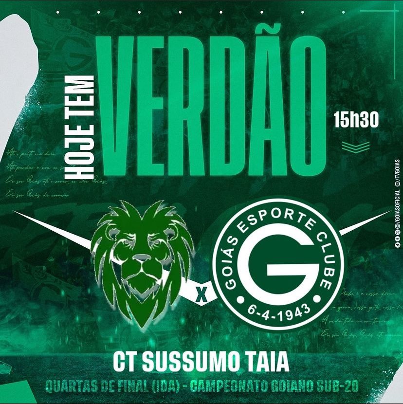 Hoje também tem jogo decisivo do Goiás pelo Campeonato Goiano Sub-20. Pelas quartas de final, o Verdão enfrenta o Aparecida, às 15h30, no CT Sussumo Taia. 📸 @goiasoficial