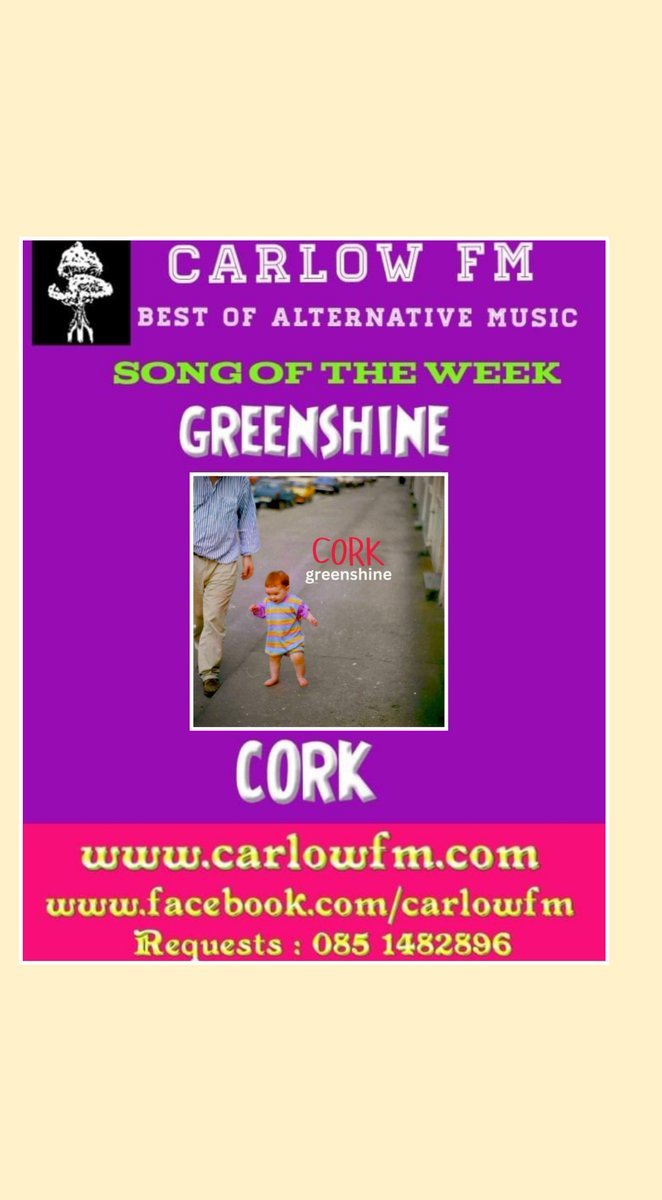 SONG OF THE WEEK, such an honour! Thanks @carlowfm 'This weeks song of the week comes in from Greenshine with Cork.... Tune into shauna on the best of Alternative music show from 5pm to hear it played on carlow fm.' CORK will be available on greenshine.bandcamp.com from 22 May!