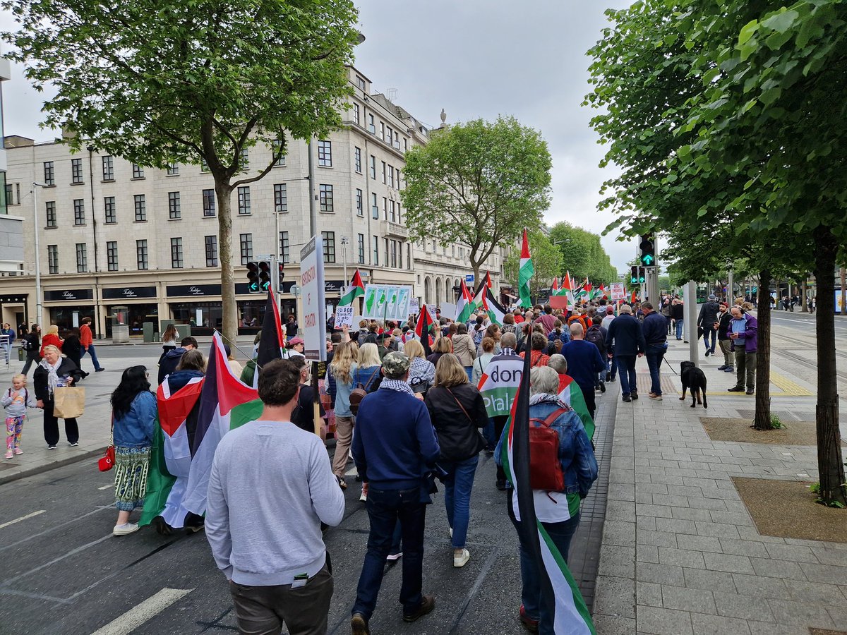 Gaza solidarity march now on O'Connell Street, Dublin. Thousands on the streets against the Israeli state's murderous assault on Gaza. #gaza #militantleft