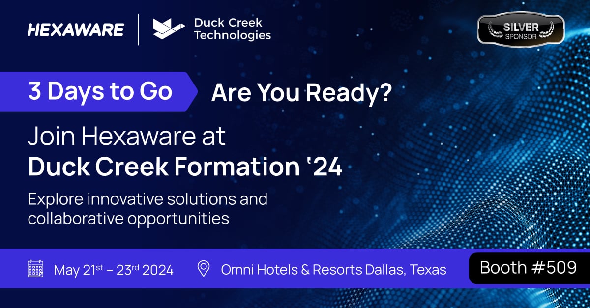 With only 3 days to go, the excitement is mounting! Simplifying Together: #Formation24 is your gateway to the future of #insurance technology. Don’t miss out on this opportunity to connect with Hexaware experts at the event. Learn more bit.ly/3UDOawI #duckcreek