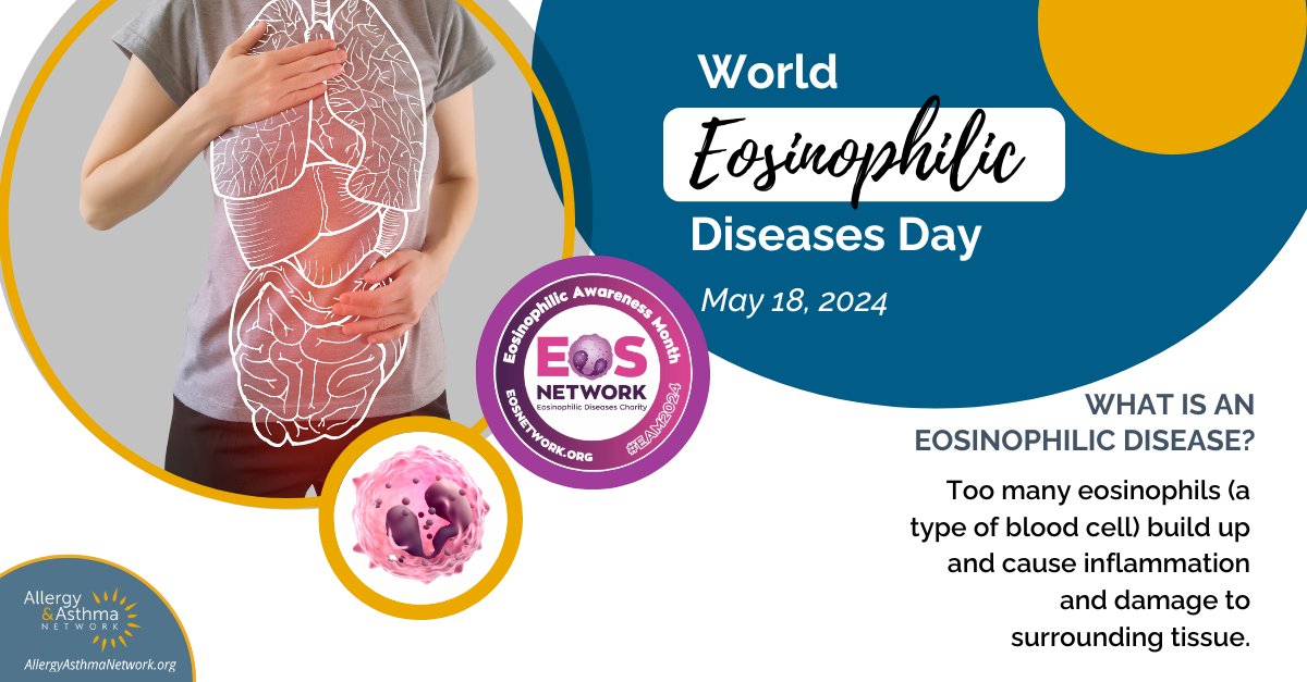 Today is #WorldEosinophilicDiseasesDay and we are joining with @CharityEos & other organizations globally to raise awareness and show support for those living with eosinophil-associated diseases, such as eosinophilic asthma. #NationalEosinophilAwarenessWeek #EOSAsthma