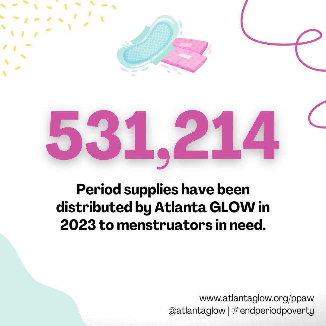 In 2023, Atlanta GLOW distributed 531,214 period supplies to local schools and communities, partnering with over two dozen organizations in metro Atlanta to combat period poverty. Join us in this mission at atlantaglow.org/ppaw #periodpoverty #womenswellness