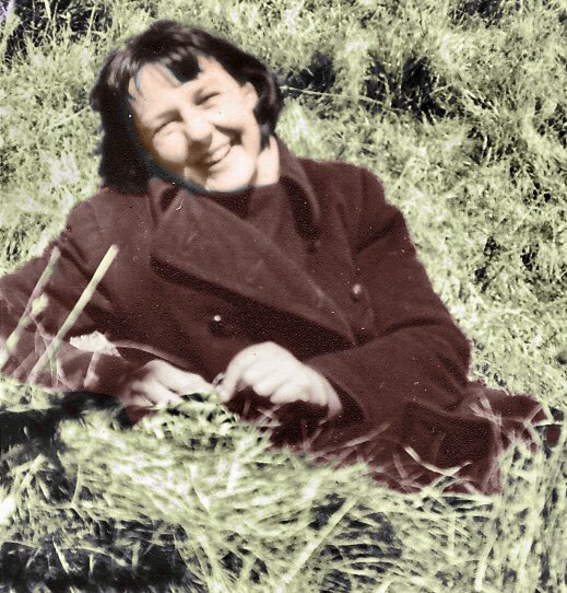 Joan Kathleen Harding Eardley was born on this day in 1921. This image shows Joan photographed in Catterline in the 1950s by her friend, artist William Gallacher. Colourised photograph ©Jim Gallacher.