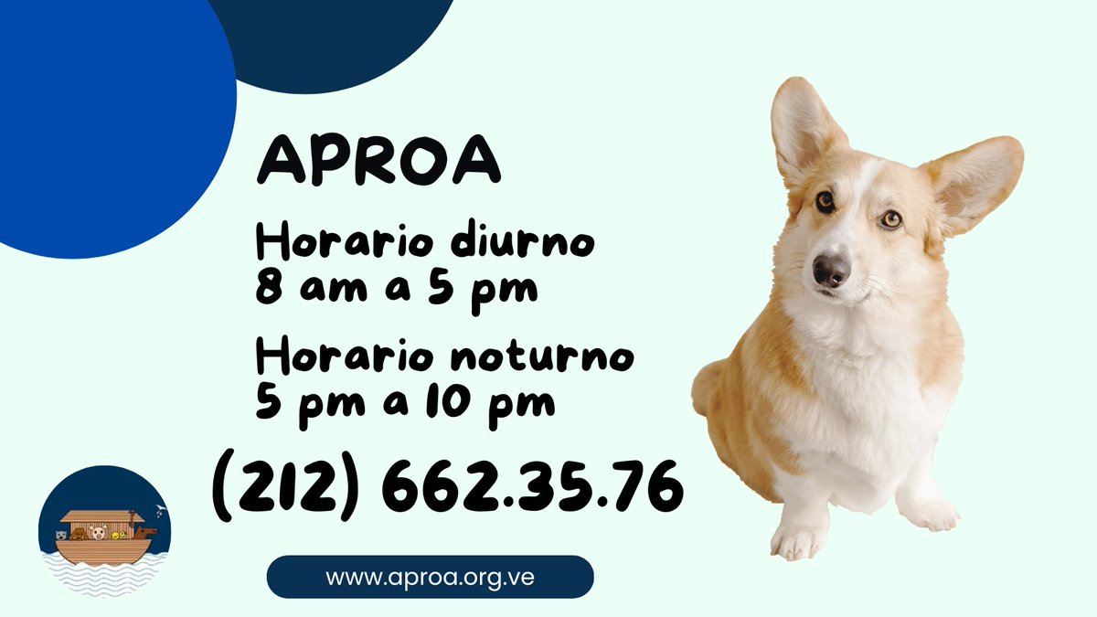¿Sabías que Aproa ofrece servicios veterinarios todos los sábados, incluso en horario nocturno? Para mayor información, llámanos al (212) 662.35.76 y estaremos para ti y tu amigo peludo. 🐶