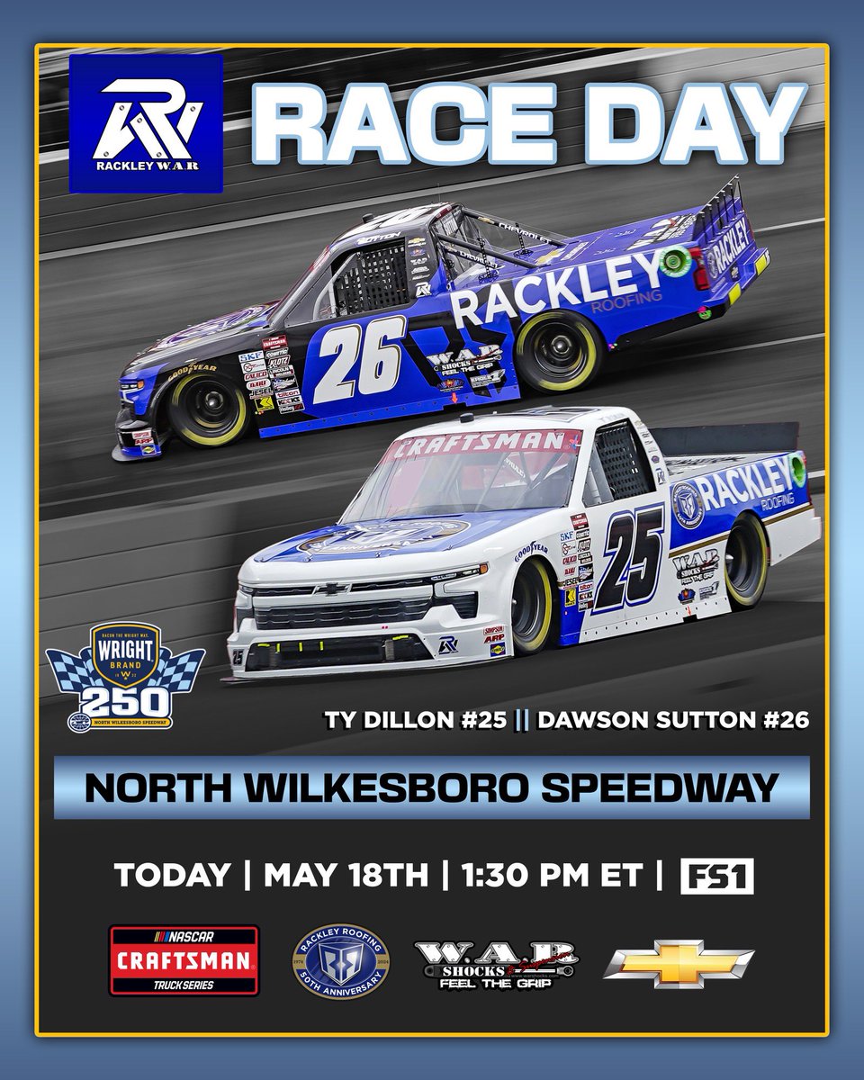 It’s RACE DAY at @NWBSpeedway for the @NASCAR_Trucks! Hoping for a little cooperation from Mother Nature! 🤞🏻 Qualifying coming up at 10:30 a.m. ET Today’s race preview 👉🏻 rackleywar.com/wright-brand-2… 📺: @FS1 #RackleyWAR | #NASCAR