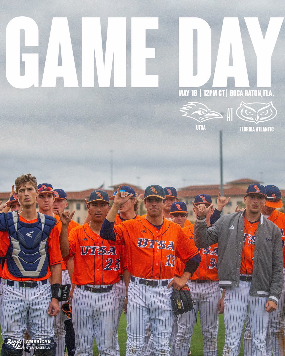 Regular season finale coming up! 🤩 🆚 Florida Atlantic 📍 Boca Raton, Fla. 🏟 FAU Baseball Stadium 🕰 12 pm CT/1 pm ET 📺 goutsa.com/bsbvideo 📊 goutsa.com/bsbstats #BirdsUp 🤙 | #LetsGo210