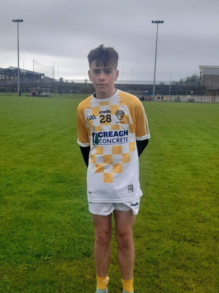 Massive well done to our U14 footballer Criostoir playing for @AontroimGAA today against Armagh 👏🏻👏🏻