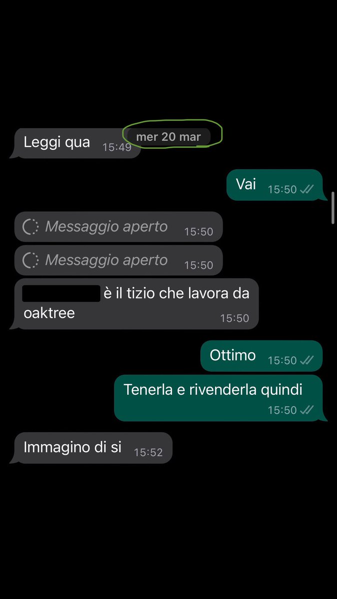 20/3/24⌛️

Un amico che ha fatto la Bocconi con uno che ora lavora in Oaktree London mi manda gli screen (i 2 mess. istantanei) della chat con altri bocconiani in cui, a domanda 'cosa fate con l'Inter?' 
1) nega rifinan. e riscad. 
2) dice che avrebbero escusso e rivenduto