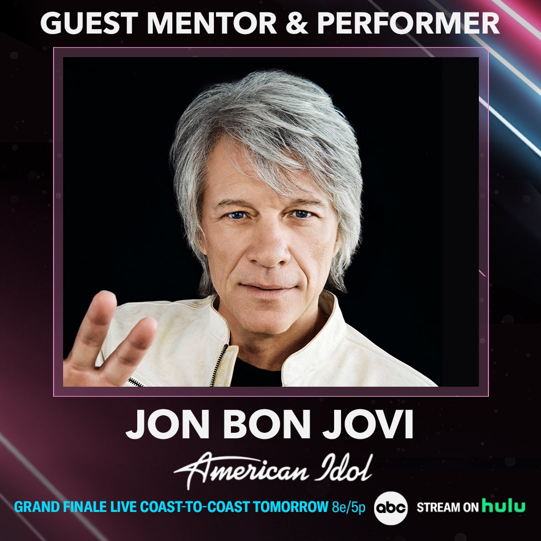 Jon Bon Jovi (@jonbonjovi) on Twitter photo Looking forward to the #GrandFinale of <a href="/AmericanIdol/">American Idol</a> tomorrow. I'll be guest mentoring and performing alongside the finalists…catch you on ABC! Looking forward to the #GrandFinale of <a href="/AmericanIdol/">American Idol</a> tomorrow. I'll be guest mentoring and performing alongside the finalists…catch you on ABC!