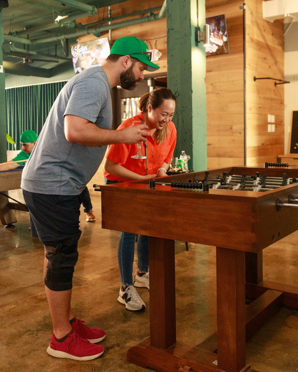 Foosball with one hand and a beer in the other now that's the Happy Hour vibe we encourage 🍻 Join us from 2-6pm for our weekend HAPPY HOUR 🎉 #thingstodoinmiami #thingstodoindowntownmiami #HappyHourMiami #brickellliving #downtownmiami