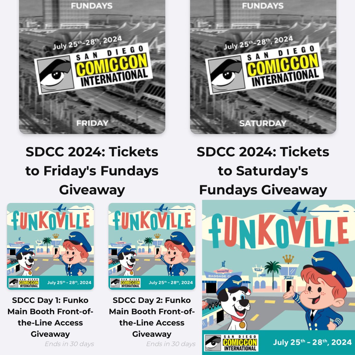 Funko Fundays is confirmed for Friday and Saturday during SDCC! You can now enter the giveaways for Fundays and Funko booth at Fan Rewards!
.
funko.com/fanrewards/?ta…
.
#Funko #FunkoPop #FunkoPopVinyl #Pop #PopVinyl #Collectibles #Collectible #FunkoCollector #FunkoPops #Collector