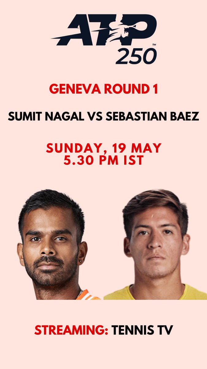 Hi Geneva 👋🏽🇨🇭 Round 1 tomorrow 💪🏽 📆 Sunday, 19 May 🕐 5.30 PM IST 📺 tennistv.com