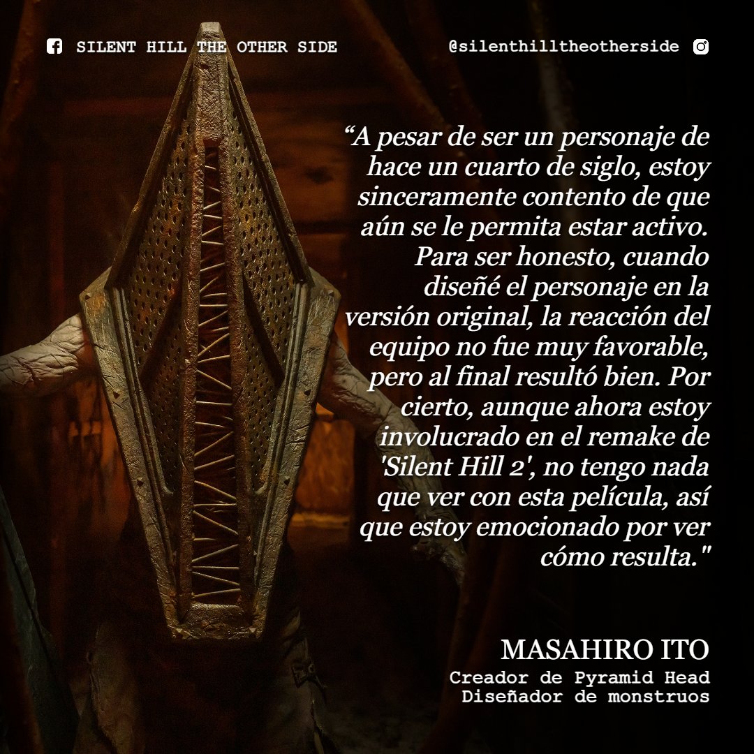 SHTheOtherSide's tweet photo. ¿Qué fue lo que dijo el creador de Pyramid Head, Masahiro Ito, sobre la aparición de este icónico monstruo en la nueva película #ReturntoSILENTHILL? https://t.co/Gd1qbzY6lg