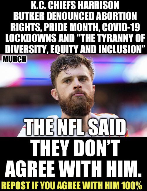 But they agreed with Colin Kapernick? 🤯 This is why a great many people gave up watching the NFL. I support Harrison completely. Who agrees with and supports Harrison? 🙋‍♂️