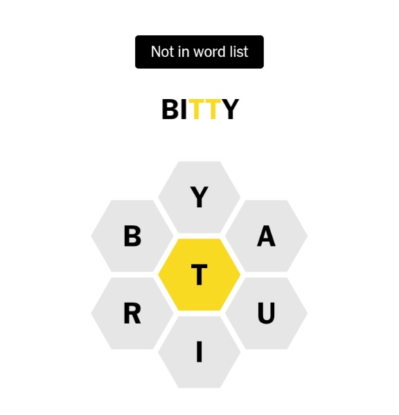 HessMatthias's tweet image. #bitty (adj) tiny 
@NYTGames #SpellingBee #NotInWordList
