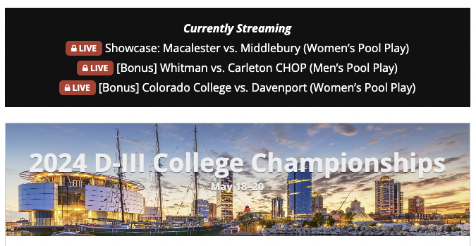 D-III College Nationals starts right now! Tune in live to three games a round: ultiworld.com/event/159285/2…