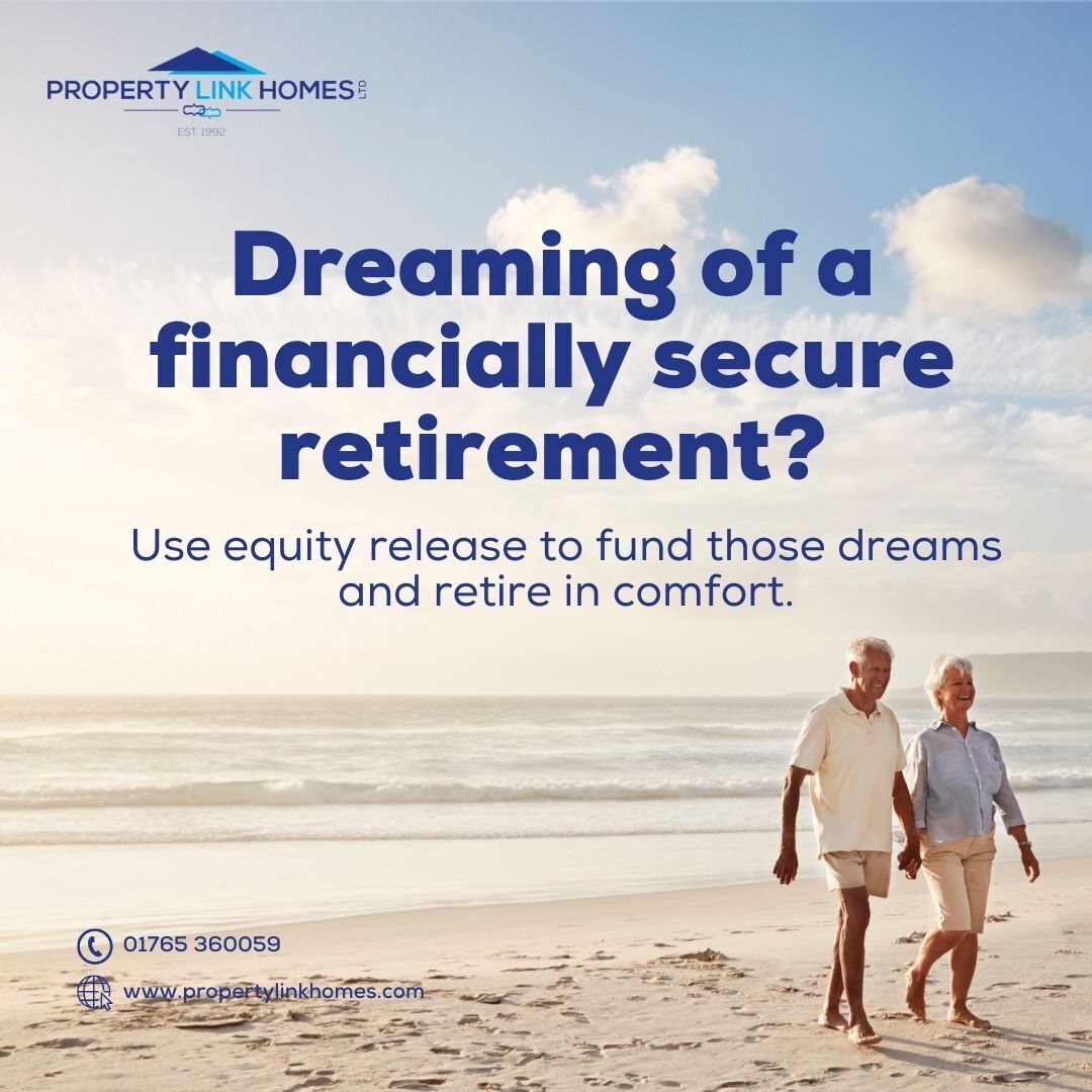 Dream of retiring in comfort? Let equity release help fund your golden years! Unlock the value of your home to provide the financial security you deserve, all while you continue to live there. Start planning a retirement as rewarding as your life’s work. #PropertyLinkHomes #YourP