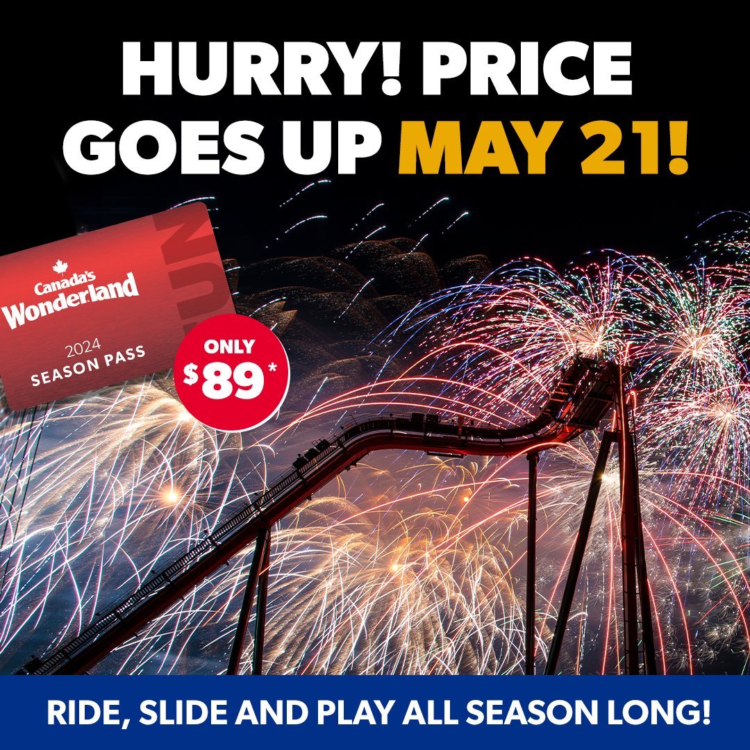 Time is running out to save on a Season Pass! Get yours for only $89* before prices go up May 21! Get unlimited visits to the park AND Splash Works, allllllll season long! 🌊 🎢 Get your Season Pass before price goes up!bit.ly/4bE3ssi