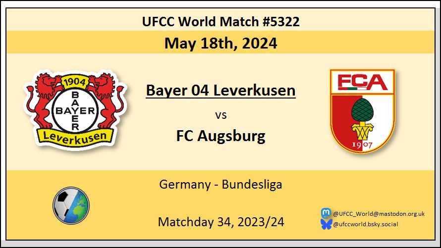 KICKOFF #UFCC Match #5322

🇩🇪 @bayer04fussball 🏆 vs 🇩🇪 @FCAugsburg 
____
#B04FCA #Bundesliga