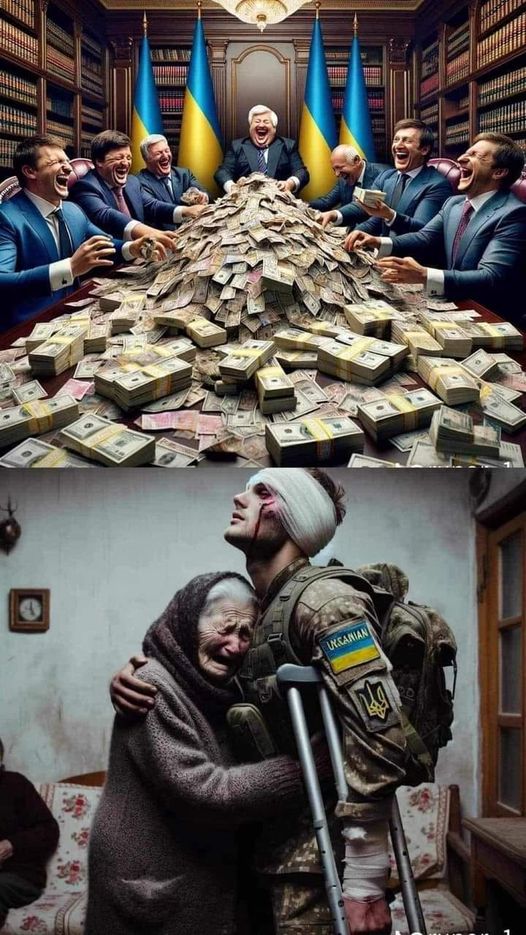 Bild OBEN : Die Pseudo-UKRAS die sich für die Fortführung des Krieges einsetzen 'um europäische Werte' zu verteidigen. Bild UNTEN: Die Ukrainer die gerne mit Russland Frieden schließen würden, aber von denen oben daran gehindert werden: