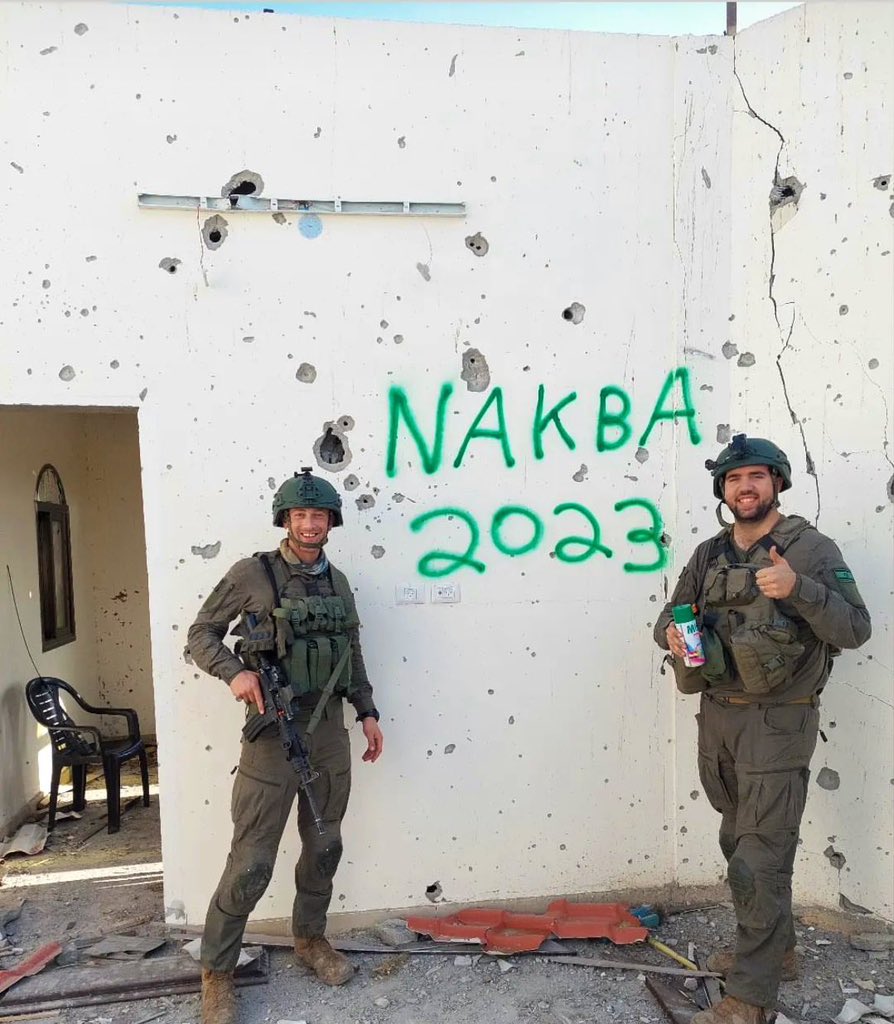 In 1948, ~700,000 Palestinians were ethnically cleansed in Palestine. They call it the "Nakba," the catastrophe.

Israel has long denied it even happened. 

But Israeli soldiers today not only affirm it, they proudly proclaim that they're in Gaza to ethnically cleanse once more.