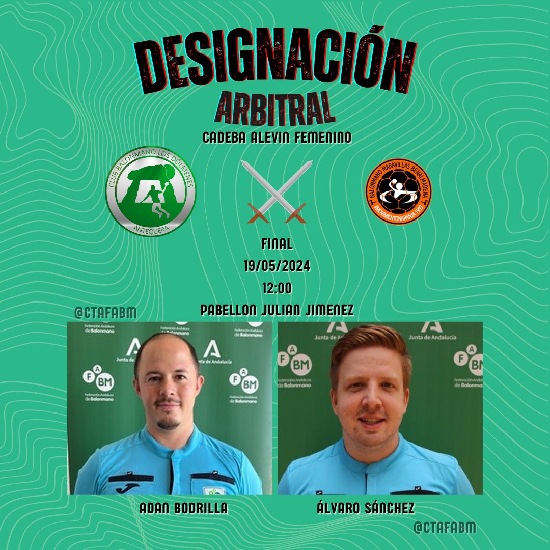 ctafabm's tweet photo. 🤩¿Preparados para el desenlace del #cadeba24 alevín?

Nuestros colegiados esperan el momento de pitar el final del torneo 𝒇𝒆𝒎𝒆𝒏𝒊𝒏𝒐

💚Adan Bodrilla y Álvaro Sánchez🤍
⚔️ @DolmenesAtqBM - @MaravillasBm 
 
💪Manu Soto y Rafa Lorca💪
⚔️ @bmciudaddealgec -BM Solúcar https://t.co/QnlZLkQiGd
