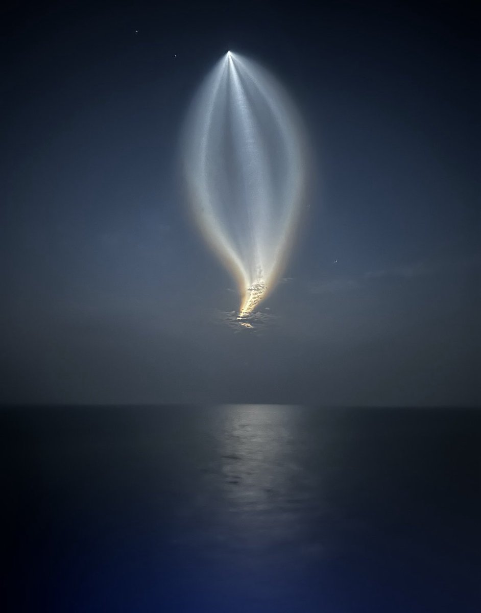 Falcon rocket seen going to orbit from over the Atlantic ocean last night