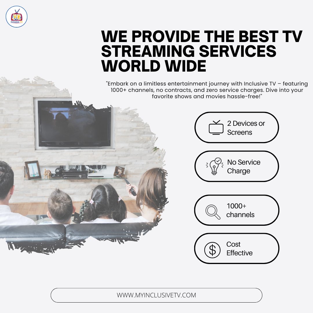 🎥 Dive into unlimited entertainment with Inclusive TV! Enjoy 1000+ channels, no contracts, and no service charges. Stream your favorite shows and movies on up to 2 devices, hassle-free! 🌐📺 #InclusiveTV #StreamingService #UnlimitedEntertainment