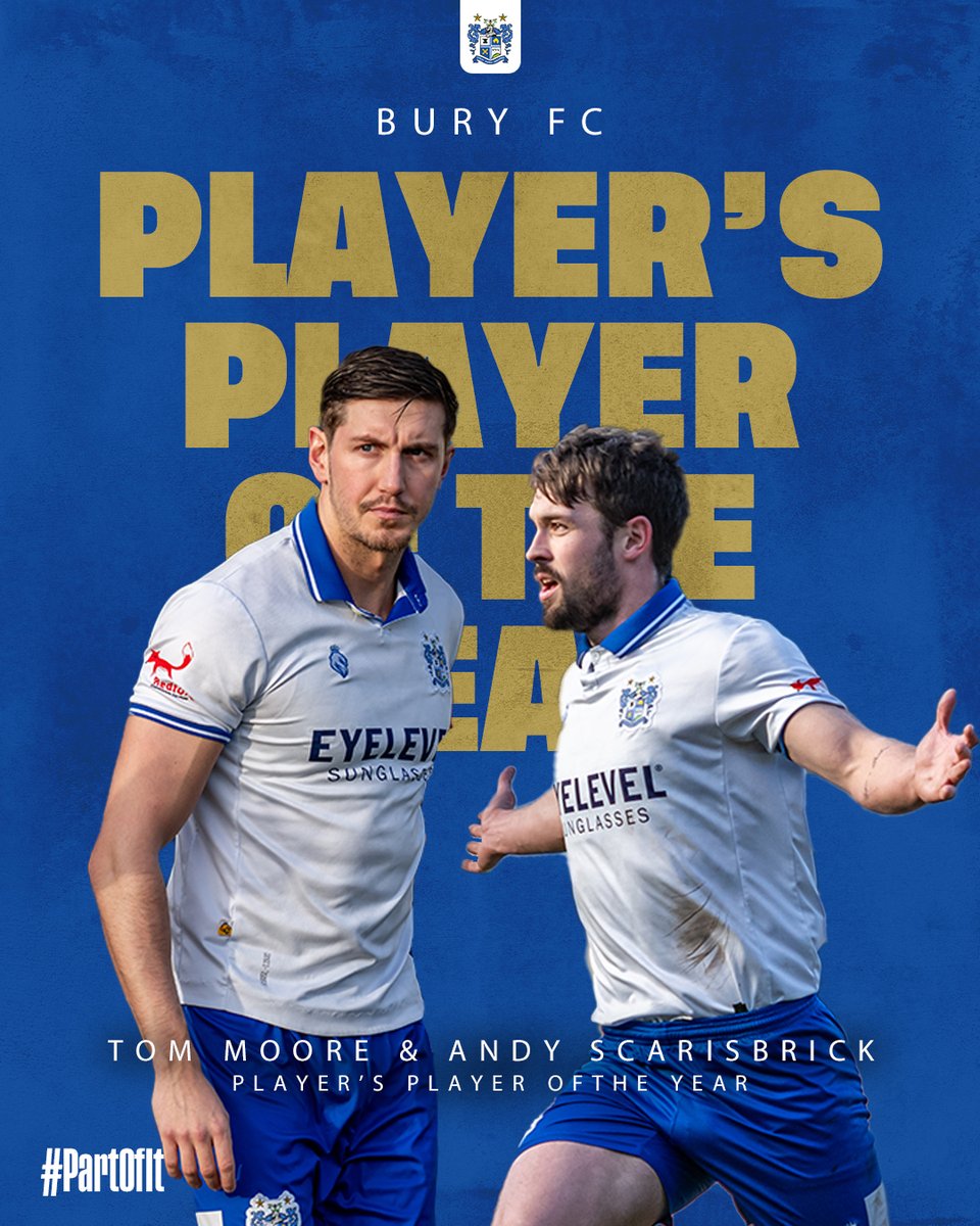 This year in your #BuryFC Player's Player award the vote was a tie... So... Your Joint winners are!!!! Andy Scarisbrick AND Tom Moore! Well done lads! #BuryFCAwards